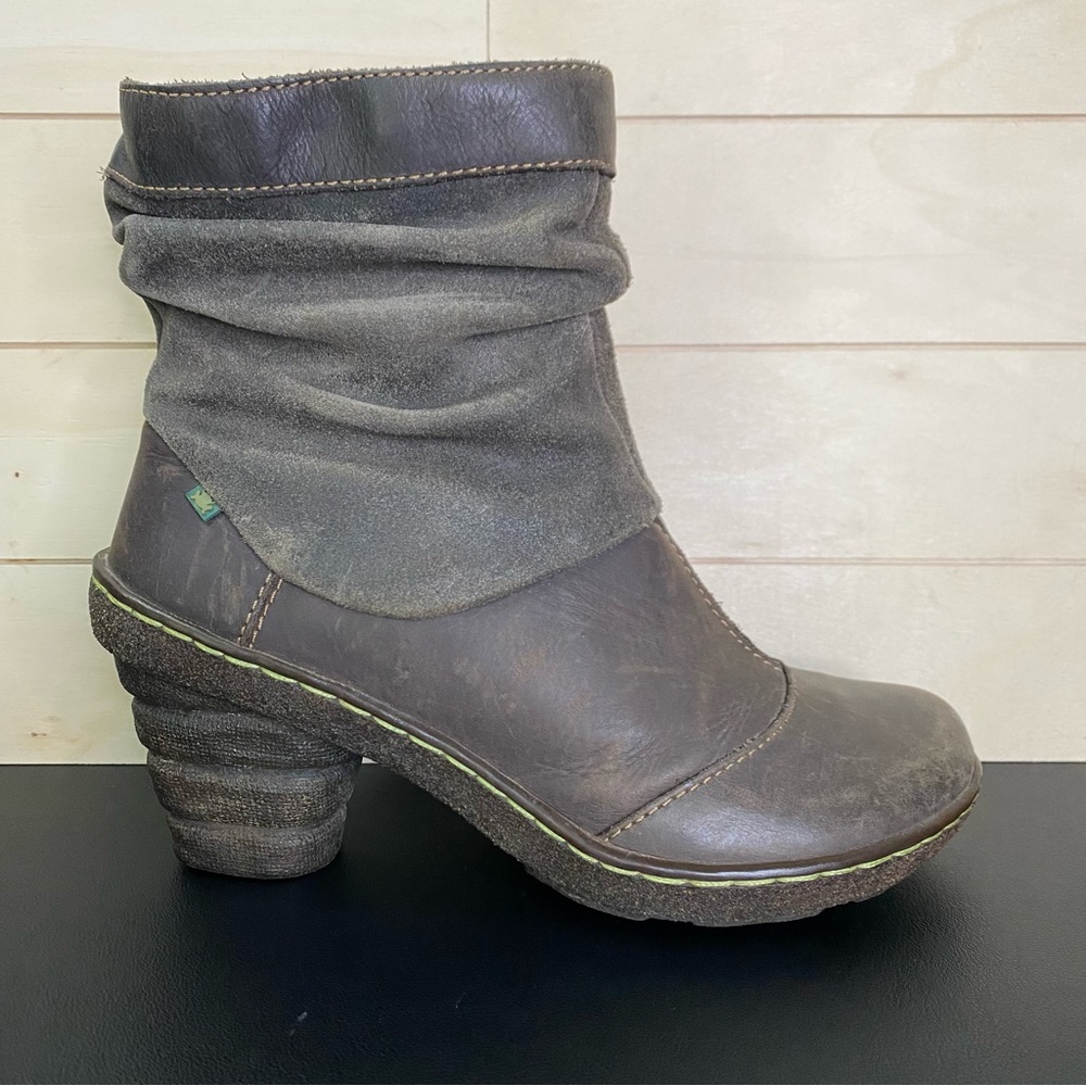 El Naturalista Crush Boots Brown Leather Women's Size 7 Shoes EU37 Zip Ankle